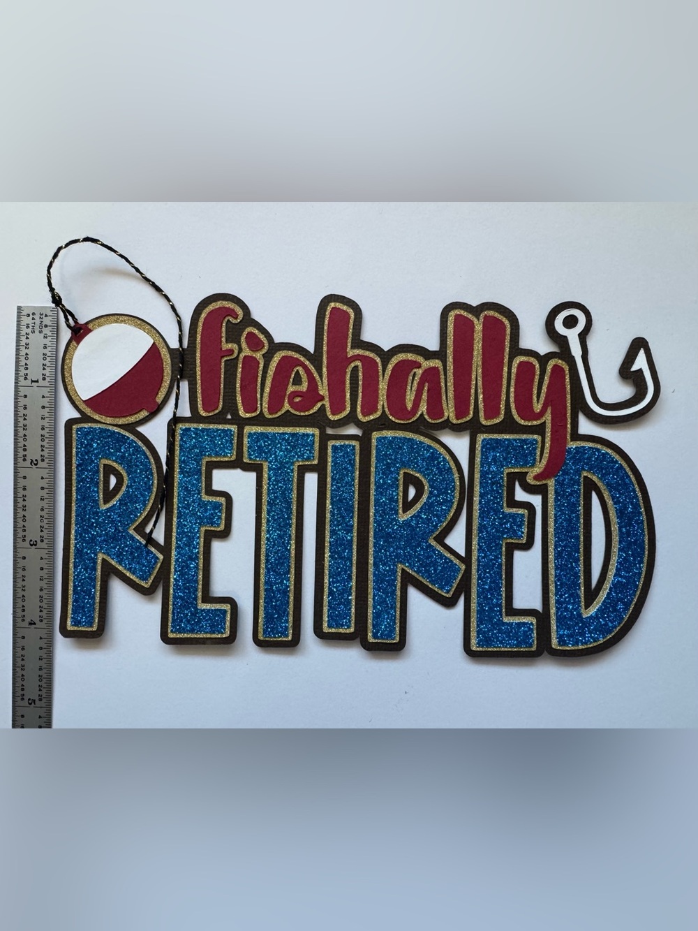 O’fishally Retired' Decor, Scrapbook or Cake Topper! Sparkly Blue w/Red Accents